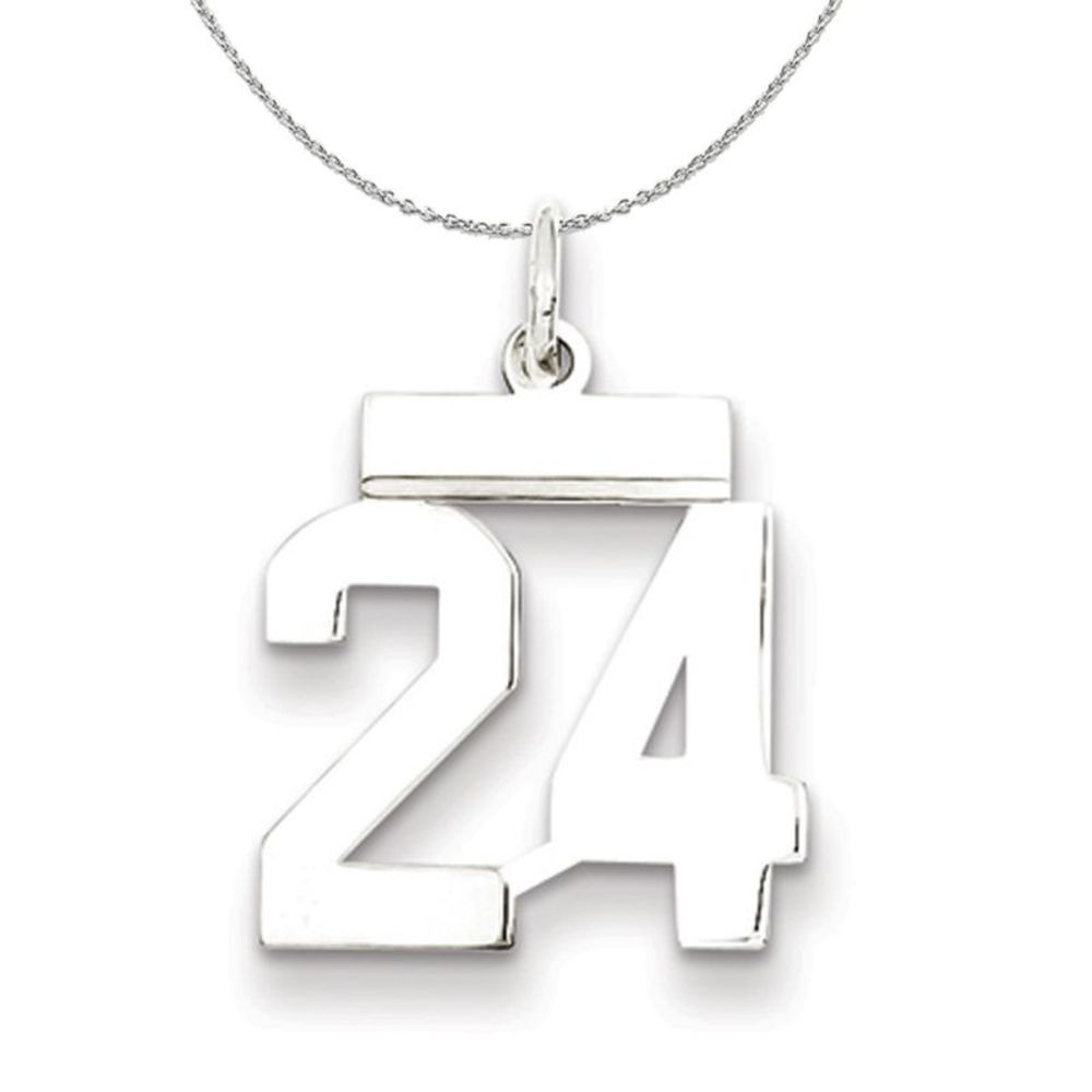 Silver, Athletic Collection, Small Polished Number 24 Necklace - 20 In